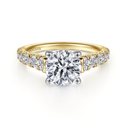 14K White-Yellow Gold Round Diamond Engagement Ring — Gabriel & Co. ER12299R6M44JJ; center stone shown for illustration, not included