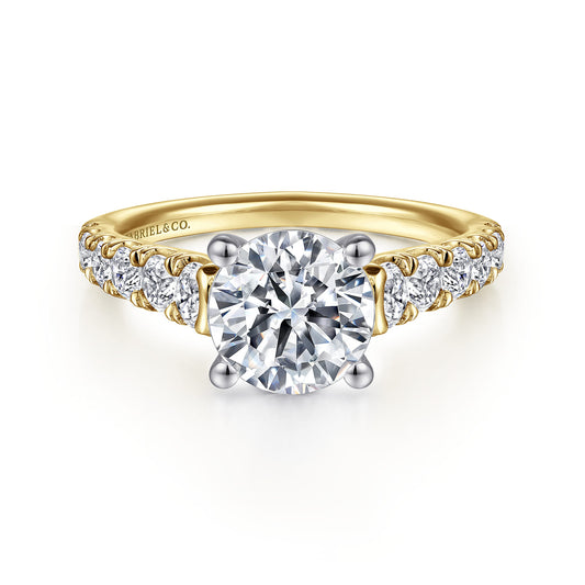 14K White-Yellow Gold Round Diamond Engagement Ring — Gabriel & Co. ER12299R6M44JJ; center stone shown for illustration, not included