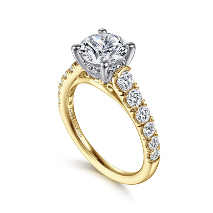 14K White-Yellow Gold Round Diamond Engagement Ring — Gabriel & Co. ER12299R6M44JJ; center stone shown for illustration, not included