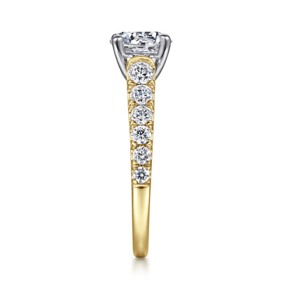 14K White-Yellow Gold Round Diamond Engagement Ring — Gabriel & Co. ER12299R6M44JJ; center stone shown for illustration, not included