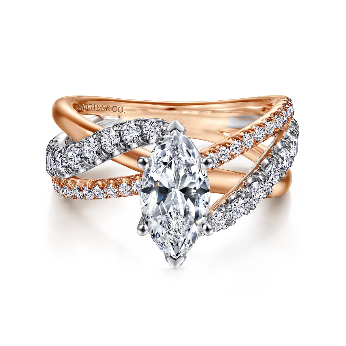 14K White-Rose Gold Marquise Shape Free Form Diamond Engagement Ring — ER12337M6T44JJ; center stone shown for illustration, not included
