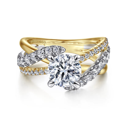 14K White-Yellow Gold Round Diamond Engagement Ring — Gabriel & Co. ER12337R6M44JJ; center stone shown for illustration, not included