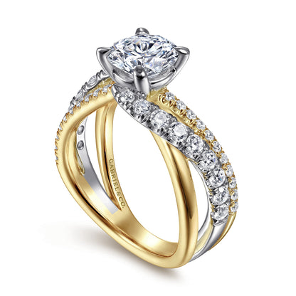 14K White-Yellow Gold Round Diamond Engagement Ring — Gabriel & Co. ER12337R6M44JJ; center stone shown for illustration, not included
