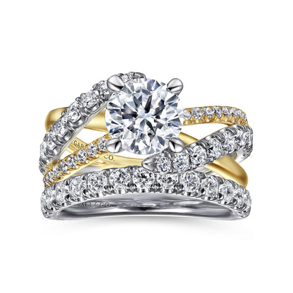 14K White-Yellow Gold Round Diamond Engagement Ring — Gabriel & Co. ER12337R6M44JJ; center stone shown for illustration, not included