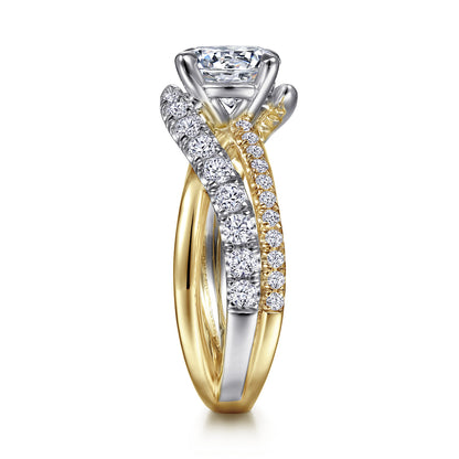 14K White-Yellow Gold Round Diamond Engagement Ring — Gabriel & Co. ER12337R6M44JJ; center stone shown for illustration, not included