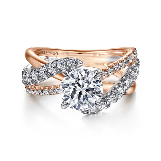14K White-Rose Gold Round Free Form Diamond Engagement Ring — Gabriel & Co. ER12337R6T44JJ; center stone shown for illustration, not included
