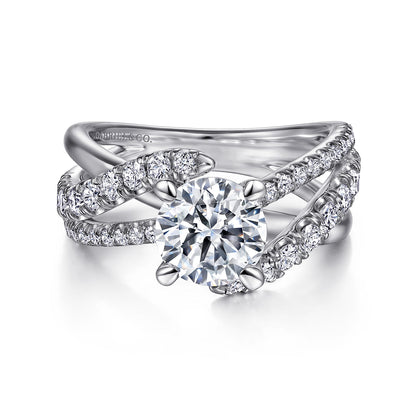 14K White Gold Round Diamond Engagement Ring — Gabriel & Co. ER12337R6W44JJ; center stone shown for illustration, not included
