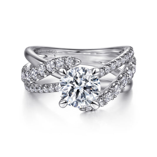 14K White Gold Round Diamond Engagement Ring — Gabriel & Co. ER12337R6W44JJ; center stone shown for illustration, not included