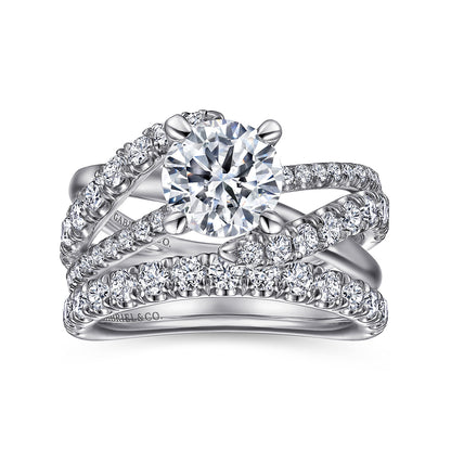 14K White Gold Round Diamond Engagement Ring — Gabriel & Co. ER12337R6W44JJ; center stone shown for illustration, not included