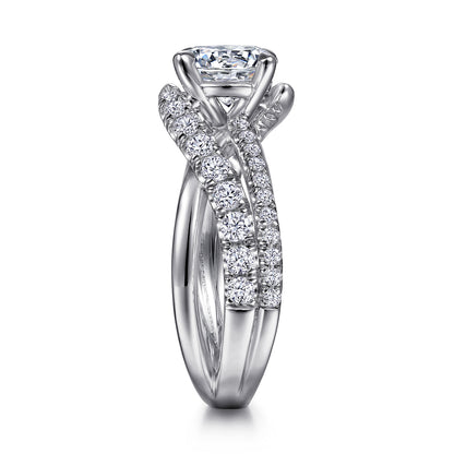 14K White Gold Round Diamond Engagement Ring — Gabriel & Co. ER12337R6W44JJ; center stone shown for illustration, not included