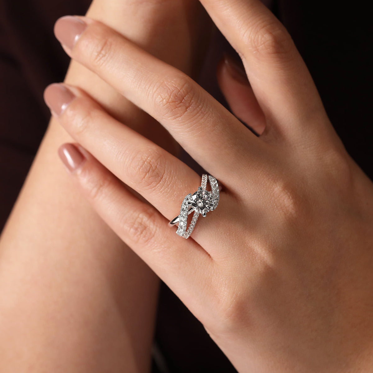 14K White Gold Round Diamond Engagement Ring — Gabriel & Co. ER12337R6W44JJ; center stone shown for illustration, not included
