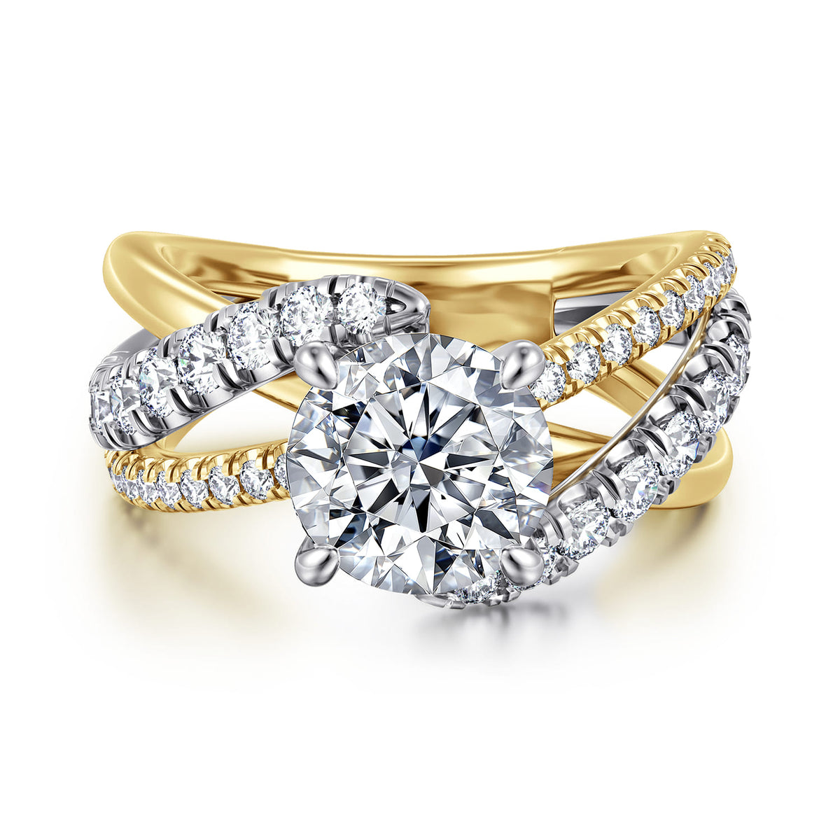 14K White-Yellow Gold Round Diamond Engagement Ring — ER12337R8M44JJ; center stone shown for illustration, not included