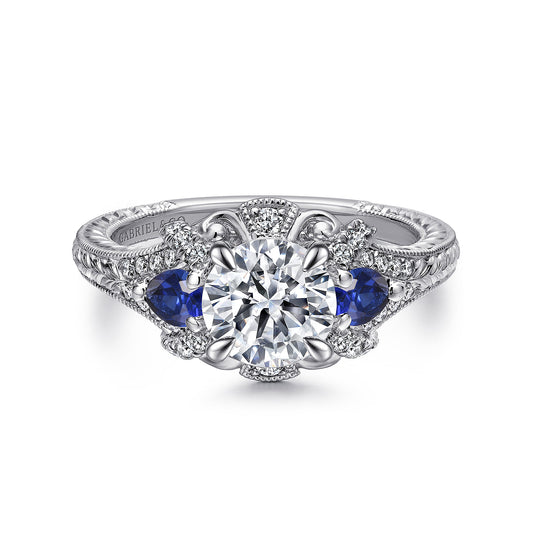 14K White Gold Round Sapphire and Diamond Engagement Ring — Gabriel & Co. ER12582R4W44SA; center stone shown for illustration, not included