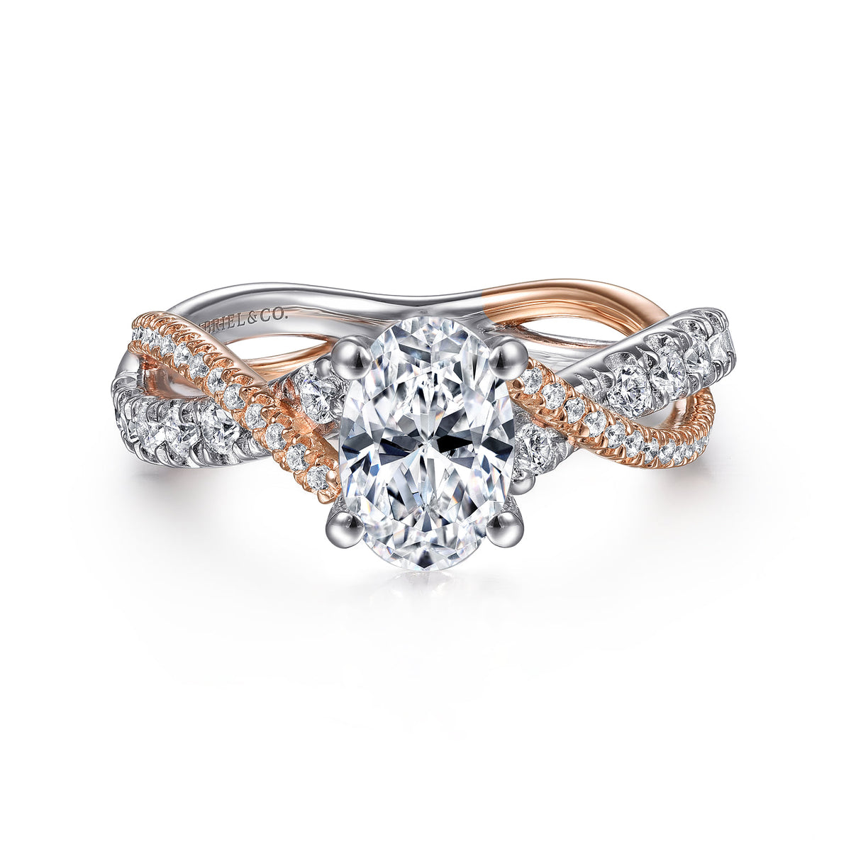 14K White-Rose Gold Oval Diamond Twisted Engagement Ring — ER14460O4T44JJ; center stone shown for illustration, not included