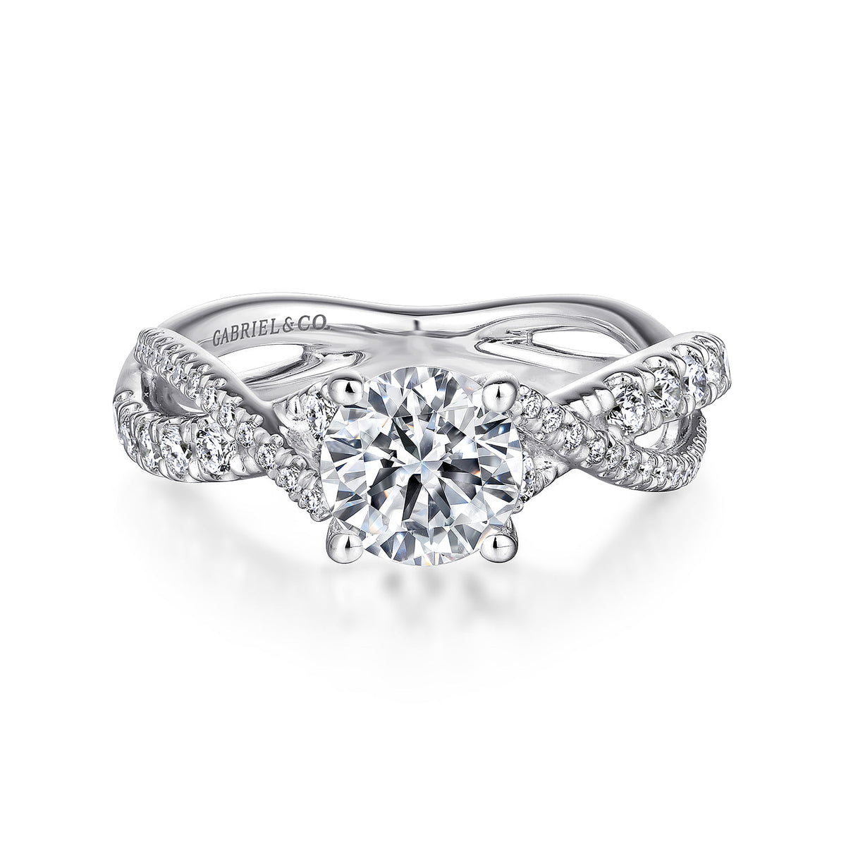 Platinum Round Diamond Twisted Engagement Ring — ER14460R4PT4JJ; center stone shown for illustration, not included