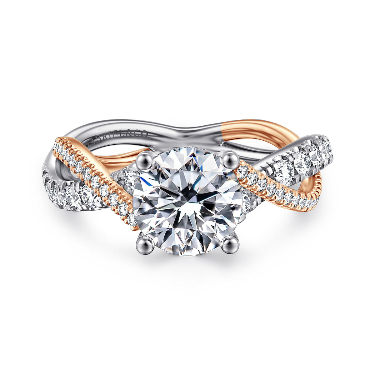 14K White-Rose Gold Round Twisted Diamond Engagement Ring — ER14460R6T44JJ; center stone shown for illustration, not included