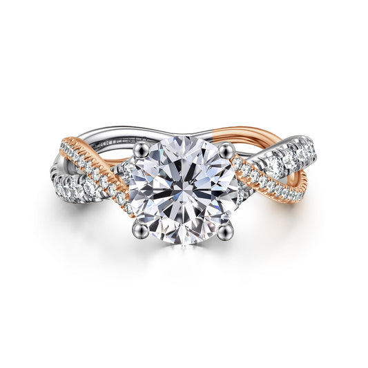 14K White-Rose Gold Twisted Round Diamond Engagement Ring — Gabriel & Co. ER14460R8T44JJ; center stone shown for illustration, not included