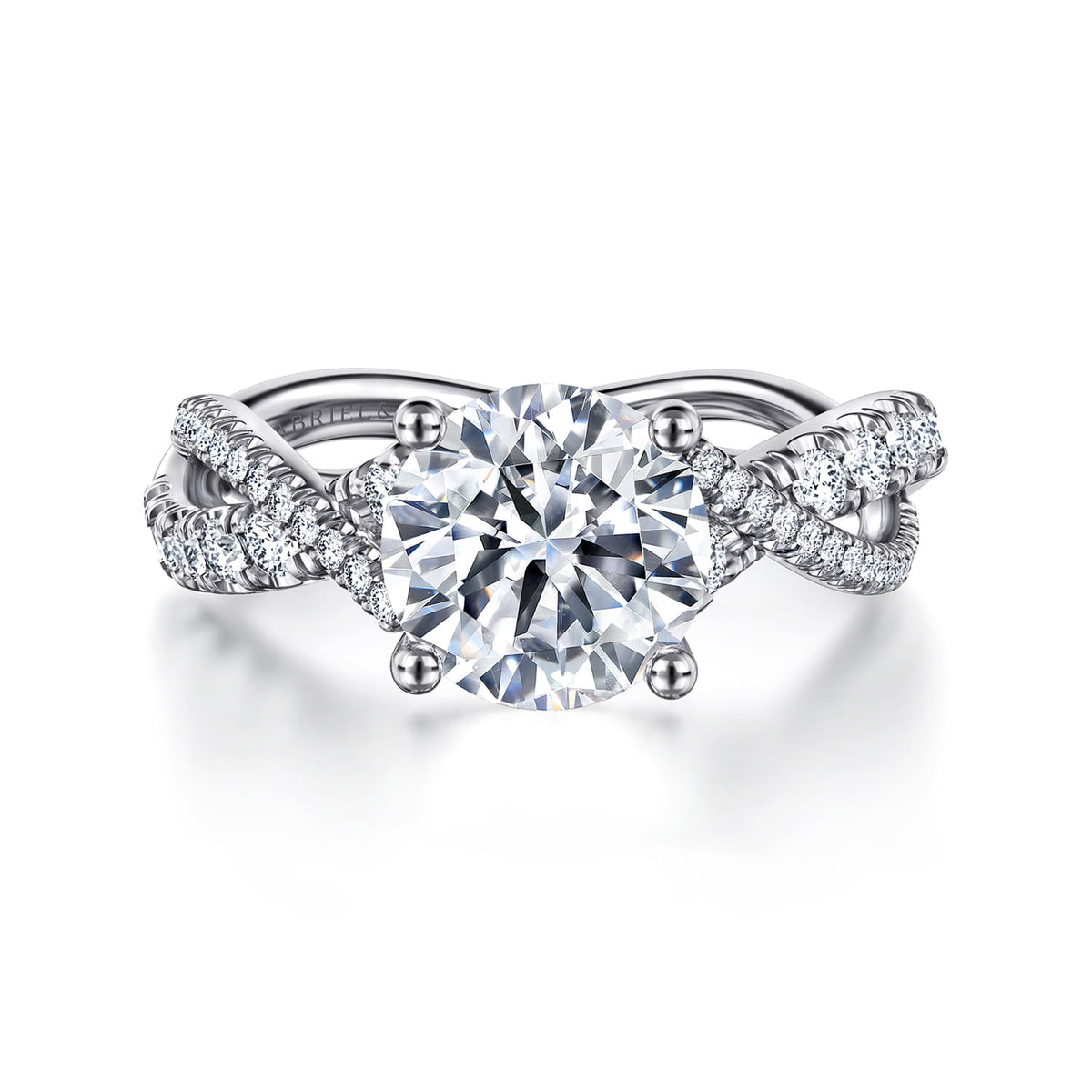 14K White Gold Twisted Round Diamond Engagement Ring — Gabriel & Co. ER14460R8W44JJ; center stone shown for illustration, not included