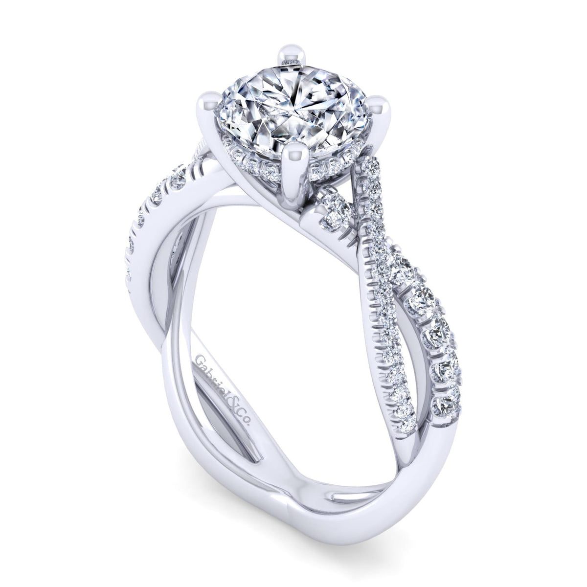 14K White Gold Twisted Round Diamond Engagement Ring — Gabriel & Co. ER14460R8W44JJ; center stone shown for illustration, not included