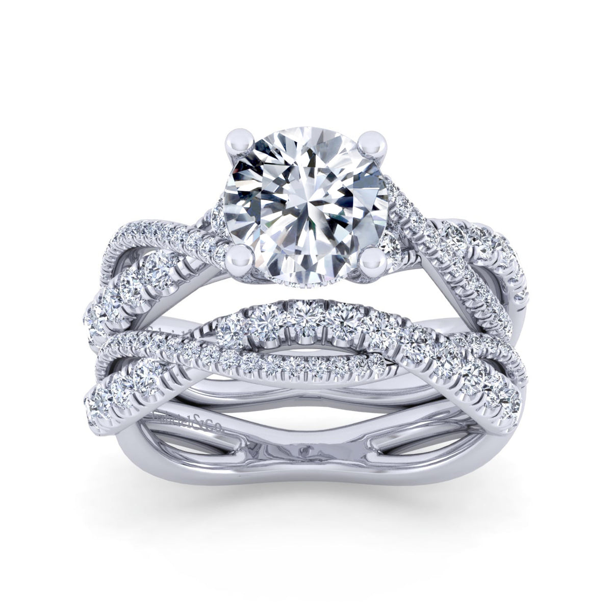 14K White Gold Twisted Round Diamond Engagement Ring — Gabriel & Co. ER14460R8W44JJ; center stone shown for illustration, not included