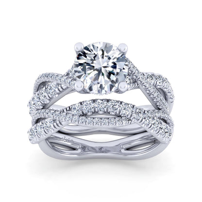 14K White Gold Twisted Round Diamond Engagement Ring — Gabriel & Co. ER14460R8W44JJ; center stone shown for illustration, not included