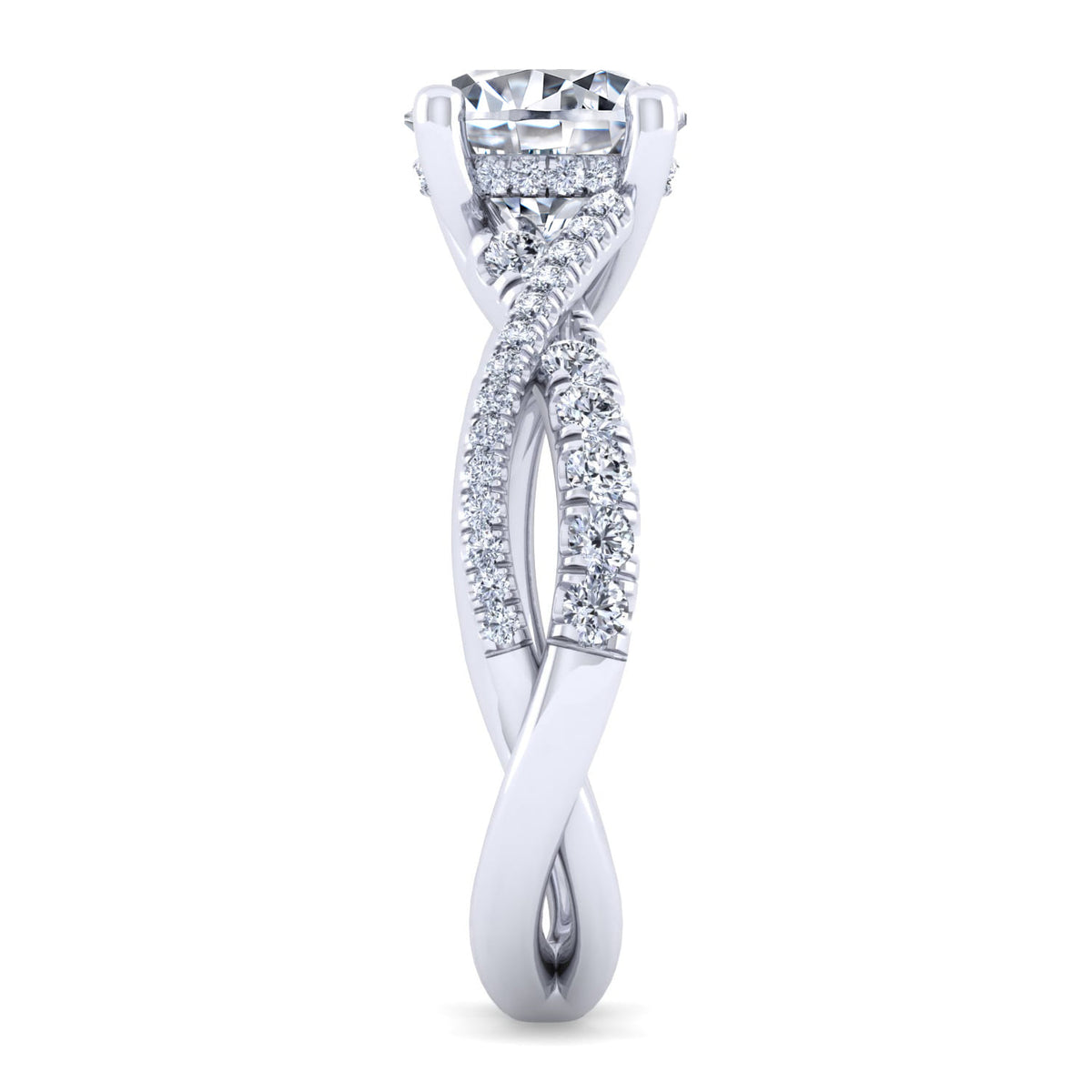 14K White Gold Twisted Round Diamond Engagement Ring — Gabriel & Co. ER14460R8W44JJ; center stone shown for illustration, not included