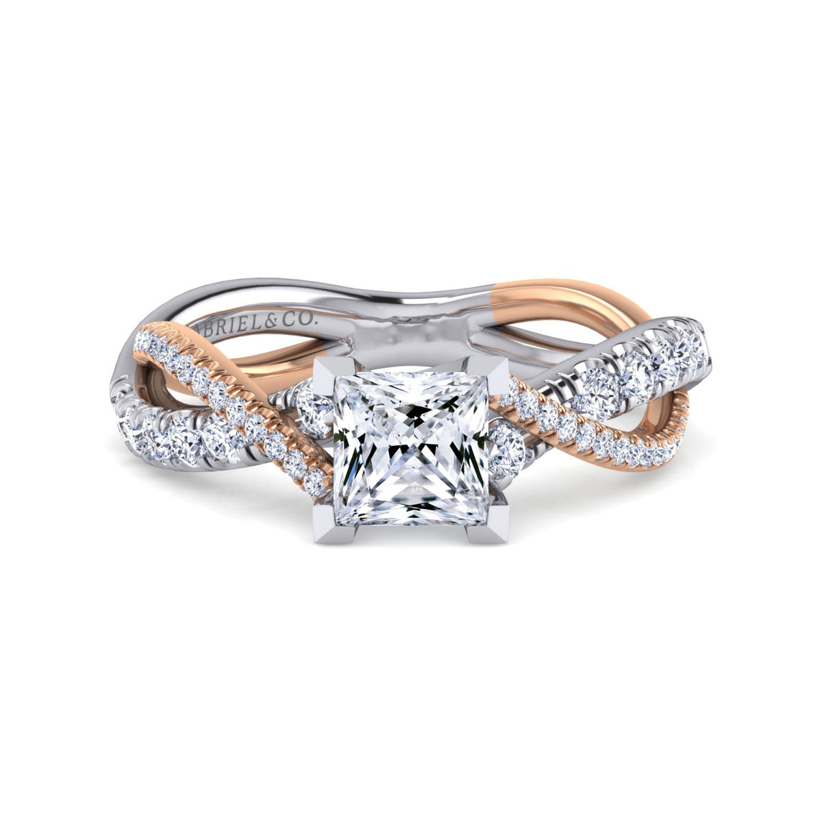14K White-Rose Gold Princess Cut Diamond Twisted Engagement Ring — ER14460S4T44JJ; center stone shown for illustration, not included