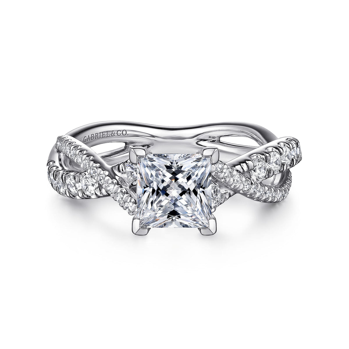 14K White Gold Princess Cut Diamond Twisted Engagement Ring — ER14460S4W44JJ; center stone shown for illustration, not included
