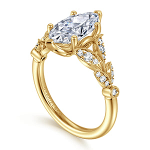 Vintage Inspired 14K Yellow Gold Split Shank Marquise Shape Diamond Engagement Ring — Gabriel & Co. ER14662M8Y44JJ; center stone shown for illustration, not included