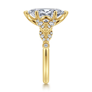 Vintage Inspired 14K Yellow Gold Split Shank Marquise Shape Diamond Engagement Ring — Gabriel & Co. ER14662M8Y44JJ; center stone shown for illustration, not included