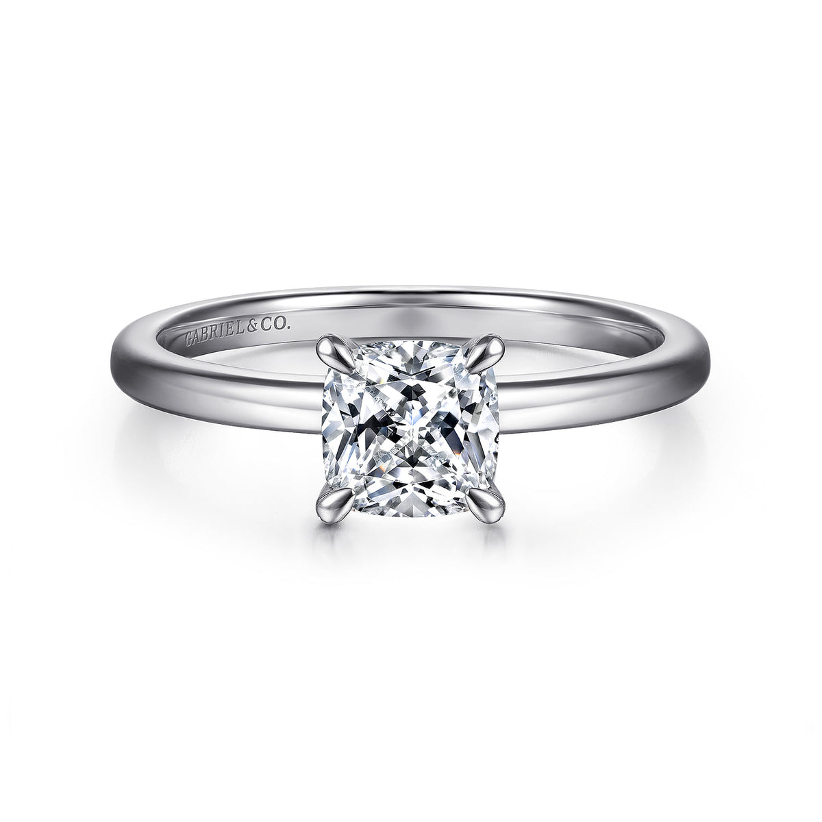 14K White Gold Cushion Cut Diamond Engagement Ring — ER14684C4W4JJJ; center stone shown for illustration, not included