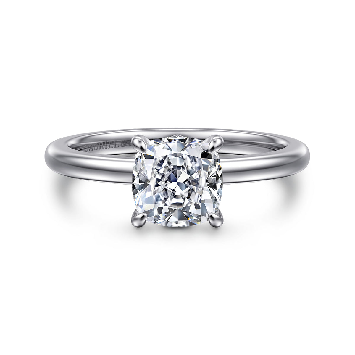14K White Gold Cushion Cut Diamond Engagement Ring — ER14684C6W4JJJ; center stone shown for illustration, not included