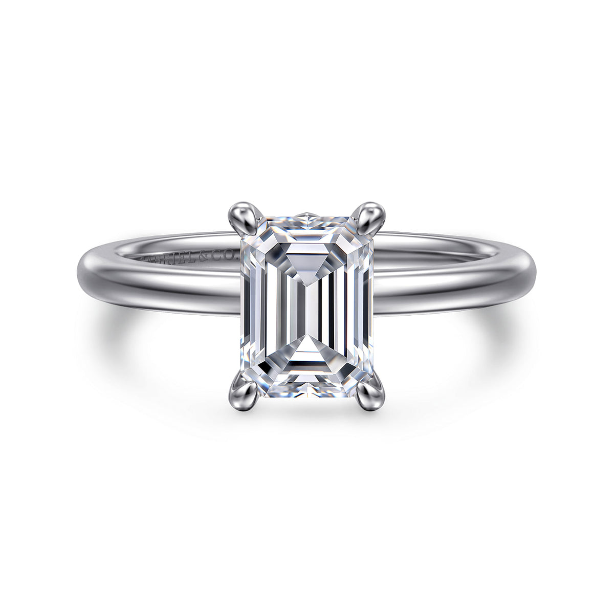 14K White Gold Emerald Cut Diamond Engagement Ring — ER14684E6W4JJJ; center stone shown for illustration, not included