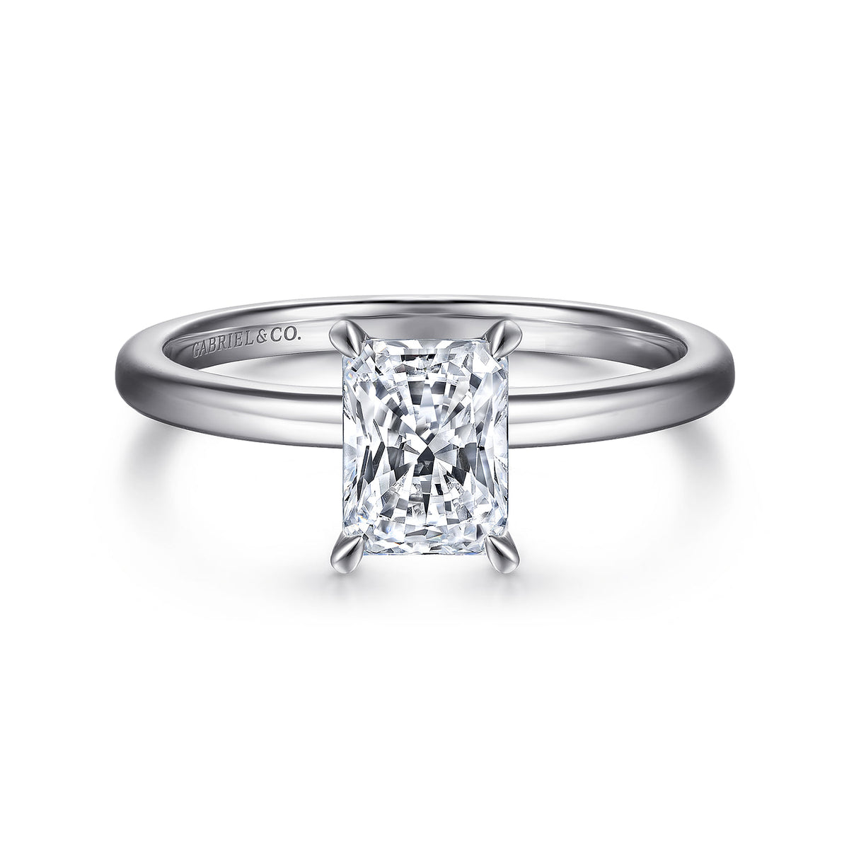 14K White Gold Rectangular Radiant Cut Diamond Engagement Ring — ER14684N4W4JJJ; center stone shown for illustration, not included