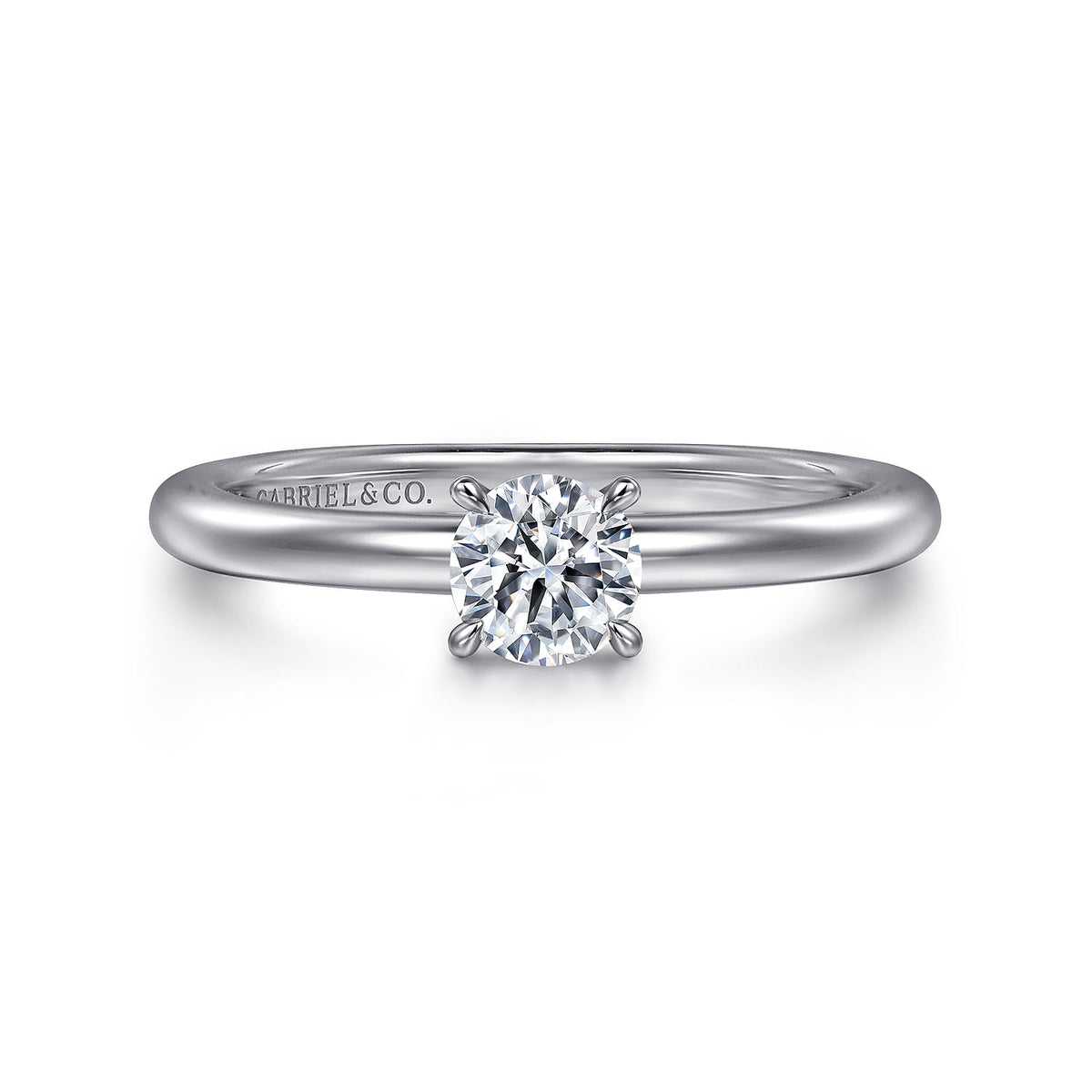 14K White Gold Round Diamond Engagement Ring — ER14684R2W4JJJ; center stone shown for illustration, not included
