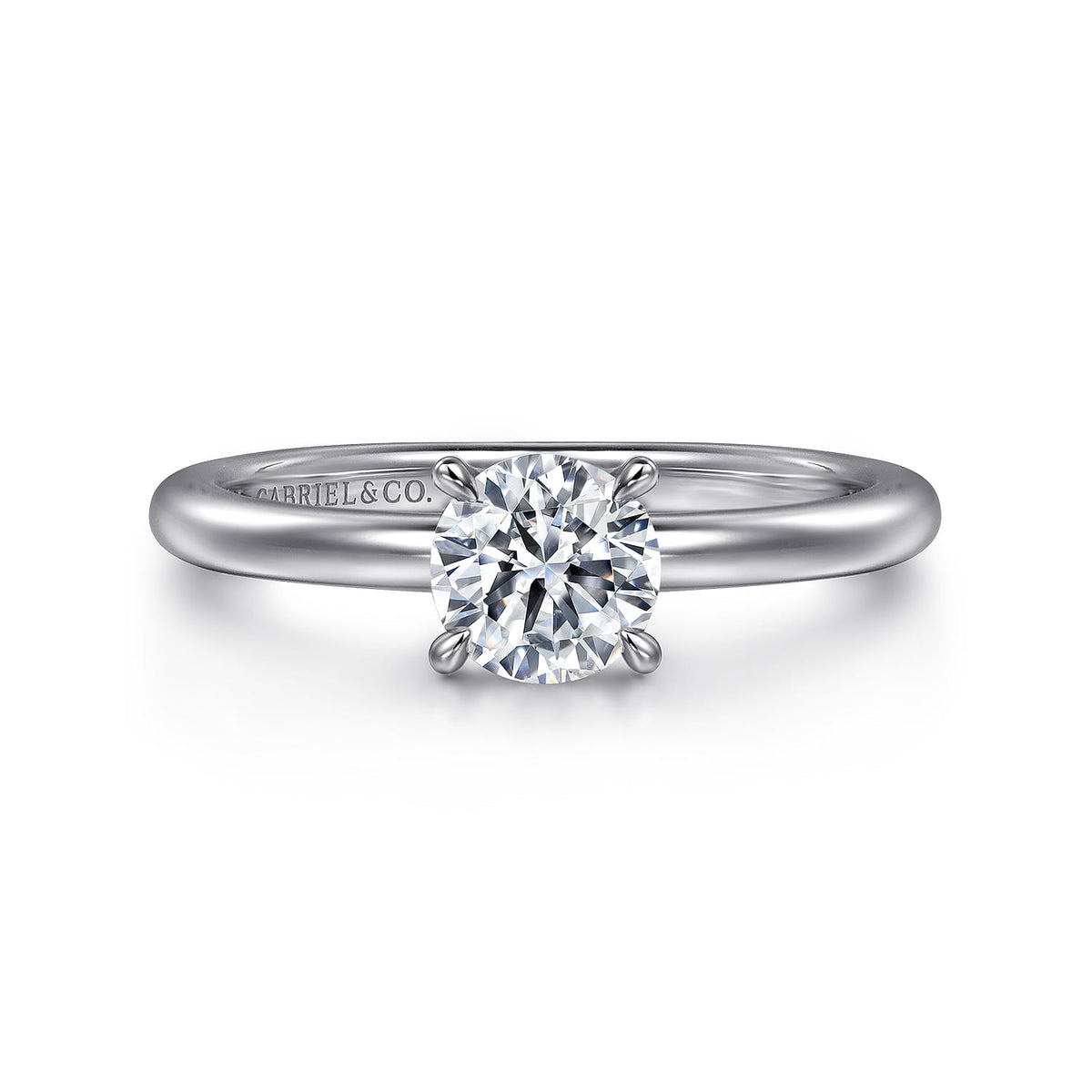 14K White Gold Round Diamond Engagement Ring — ER14684R3W4JJJ; center stone shown for illustration, not included