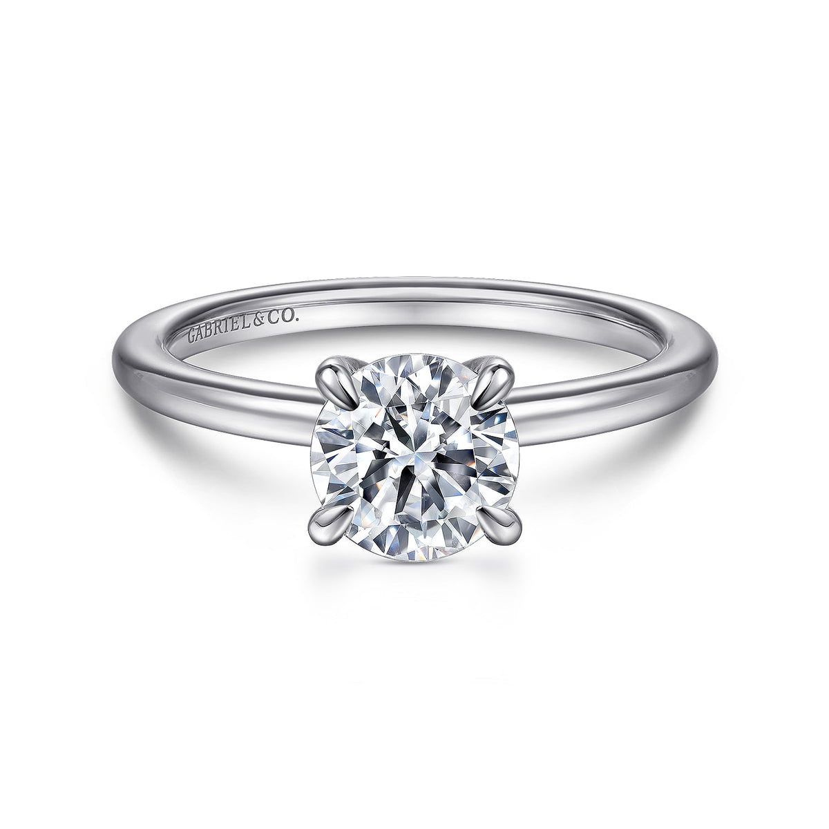 14K White Gold Round Diamond Engagement Ring — ER14684R4W4JJJ; center stone shown for illustration, not included