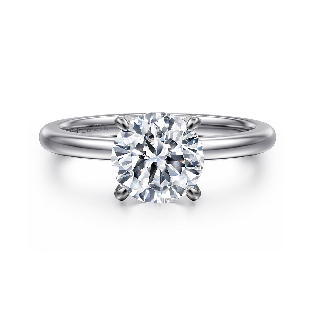 14K White Gold Round Diamond Engagement Ring — ER14684R6W4JJJ; center stone shown for illustration, not included