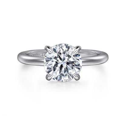 14K White Gold Round Diamond Engagement Ring — Gabriel & Co. ER14684R8W4JJJ; center stone shown for illustration, not included