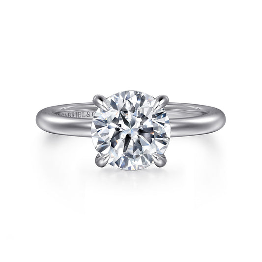 14K White Gold Round Diamond Engagement Ring — Gabriel & Co. ER14684R8W4JJJ; center stone shown for illustration, not included