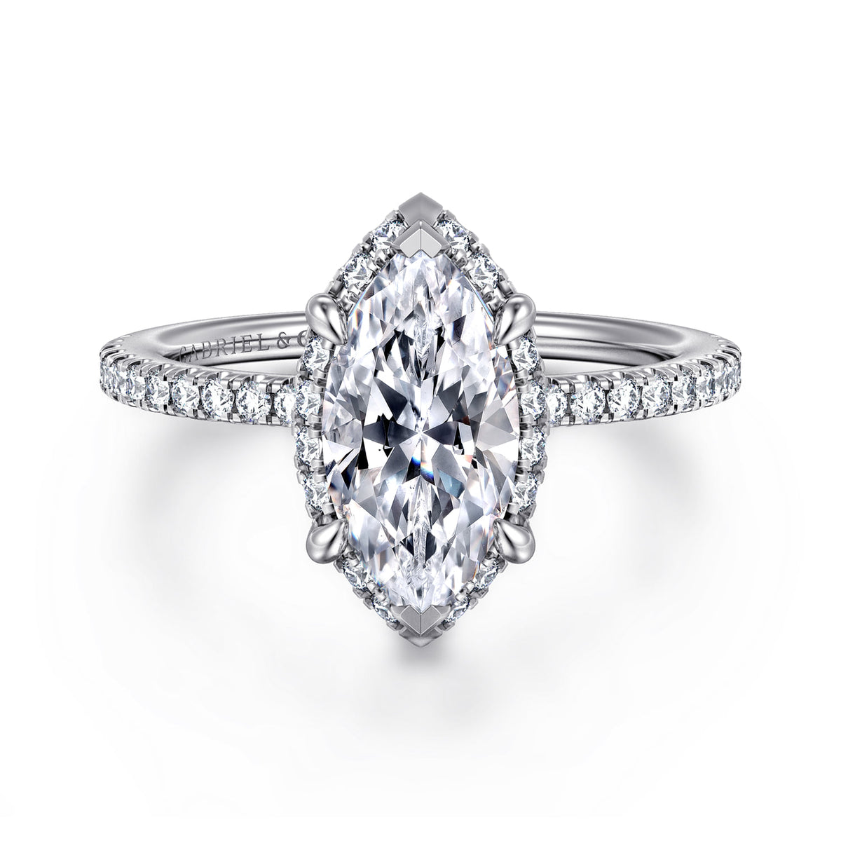 14K White Gold Hidden Halo Marquise Shape Diamond Engagement Ring — ER14719M6W44JJ; center stone shown for illustration, not included