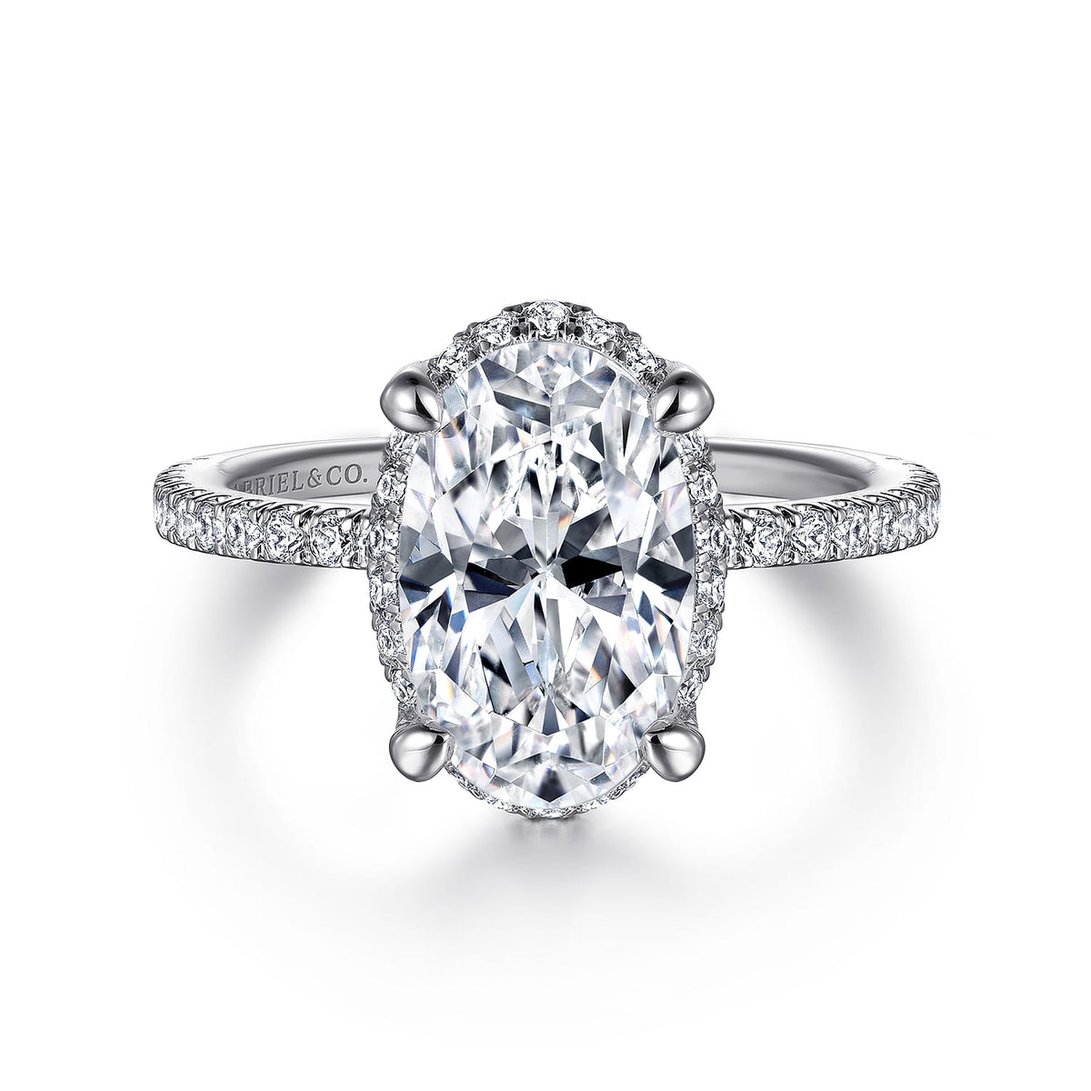 14K White Gold Hidden Halo Oval Diamond Engagement Ring — ER14719O12W44JJ; center stone shown for illustration, not included