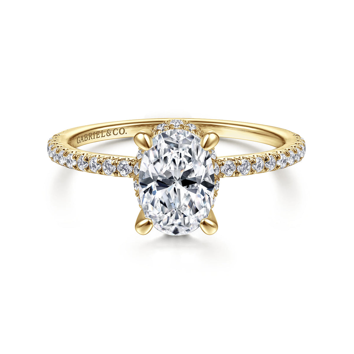 14K Yellow Gold Hidden Halo Oval Diamond Engagement Ring — ER14719O4Y44JJ; center stone shown for illustration, not included