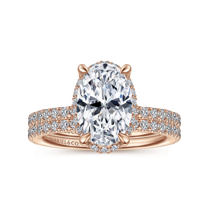 14K Rose Gold Hidden Halo Oval Diamond Engagement Ring — Gabriel & Co. ER14719O8K44JJ; center stone shown for illustration, not included