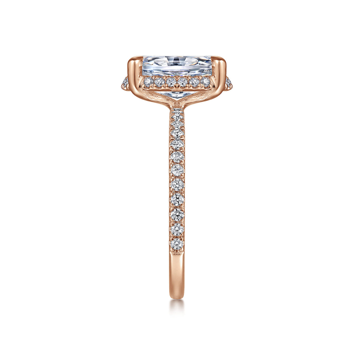 14K Rose Gold Hidden Halo Oval Diamond Engagement Ring — Gabriel & Co. ER14719O8K44JJ; center stone shown for illustration, not included