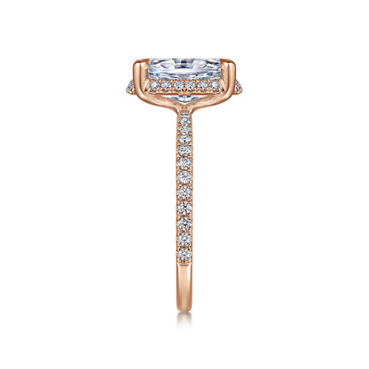 14K Rose Gold Hidden Halo Oval Diamond Engagement Ring — Gabriel & Co. ER14719O8K44JJ; center stone shown for illustration, not included
