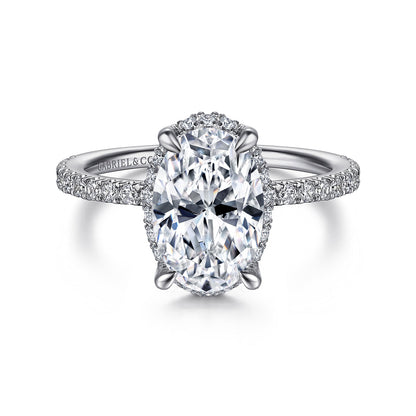 Platinum Hidden Halo Oval Diamond Engagement Ring — Gabriel & Co. ER14719O8PT4JJ; center stone shown for illustration, not included