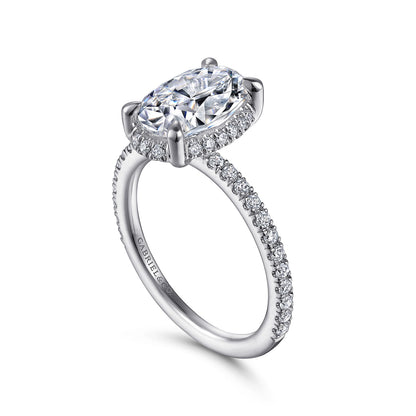 Platinum Hidden Halo Oval Diamond Engagement Ring — Gabriel & Co. ER14719O8PT4JJ; center stone shown for illustration, not included