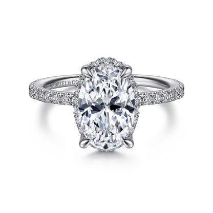 14K White Gold Hidden Halo Oval Diamond Engagement Ring — Gabriel & Co. ER14719O8W44JJ; center stone shown for illustration, not included