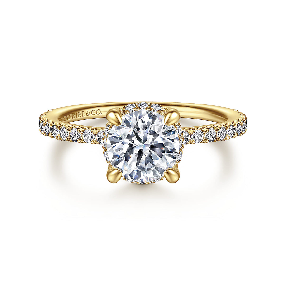 14K Yellow Gold Hidden Halo Round Diamond Engagement Ring — ER14719R4Y44JJ; center stone shown for illustration, not included